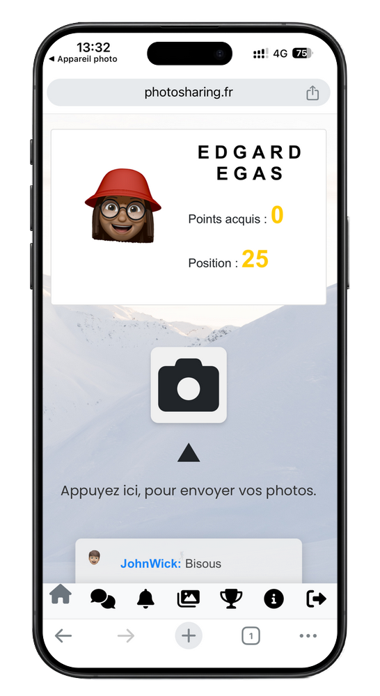 Accueil de l'application PhotoSharing