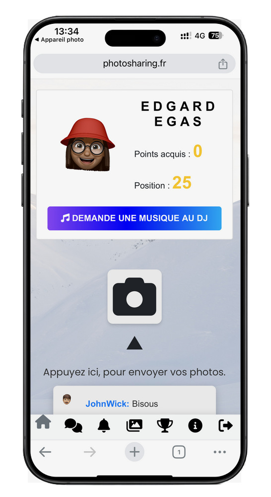 Module DJ activé sur l'application PhotoSharing