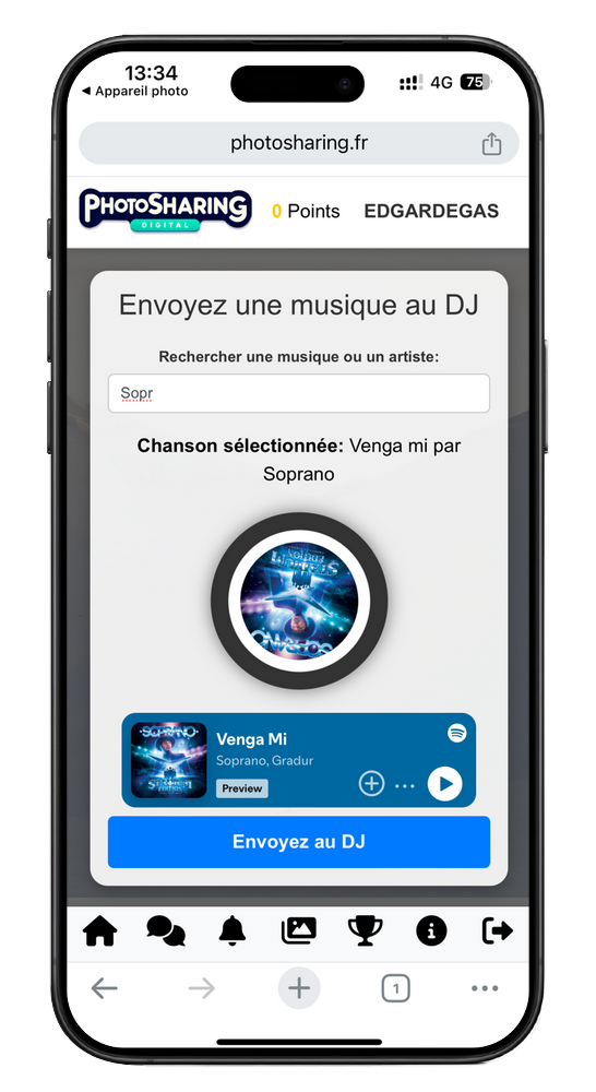 Deuxième vue du module DJ activé sur l'application PhotoSharing