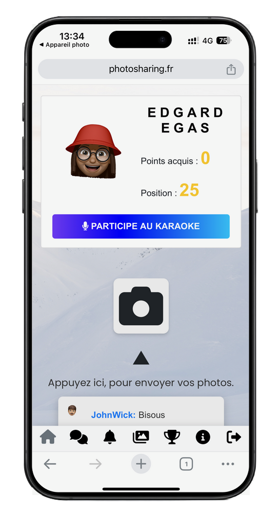 Module karaoké activé sur l'application PhotoSharing