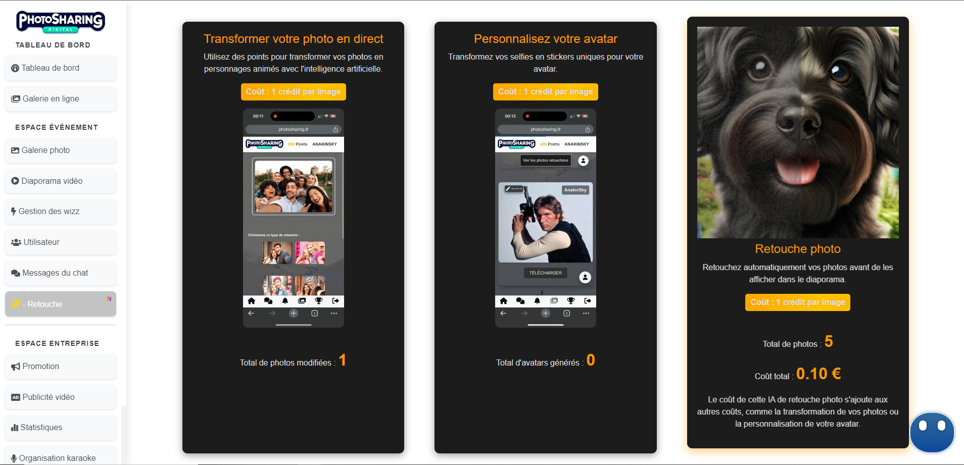 Nouvelle mise à jour PhotoSharing : avatar IA et retouches photos