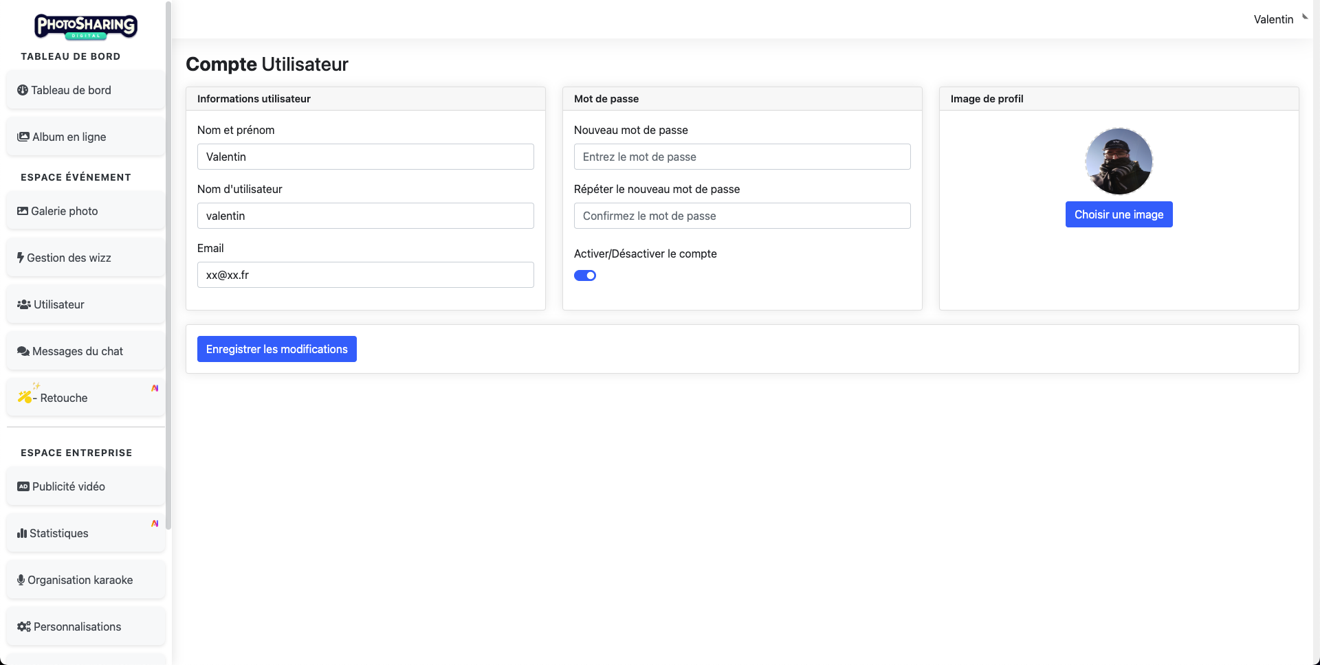 Modification du Mot de Passe